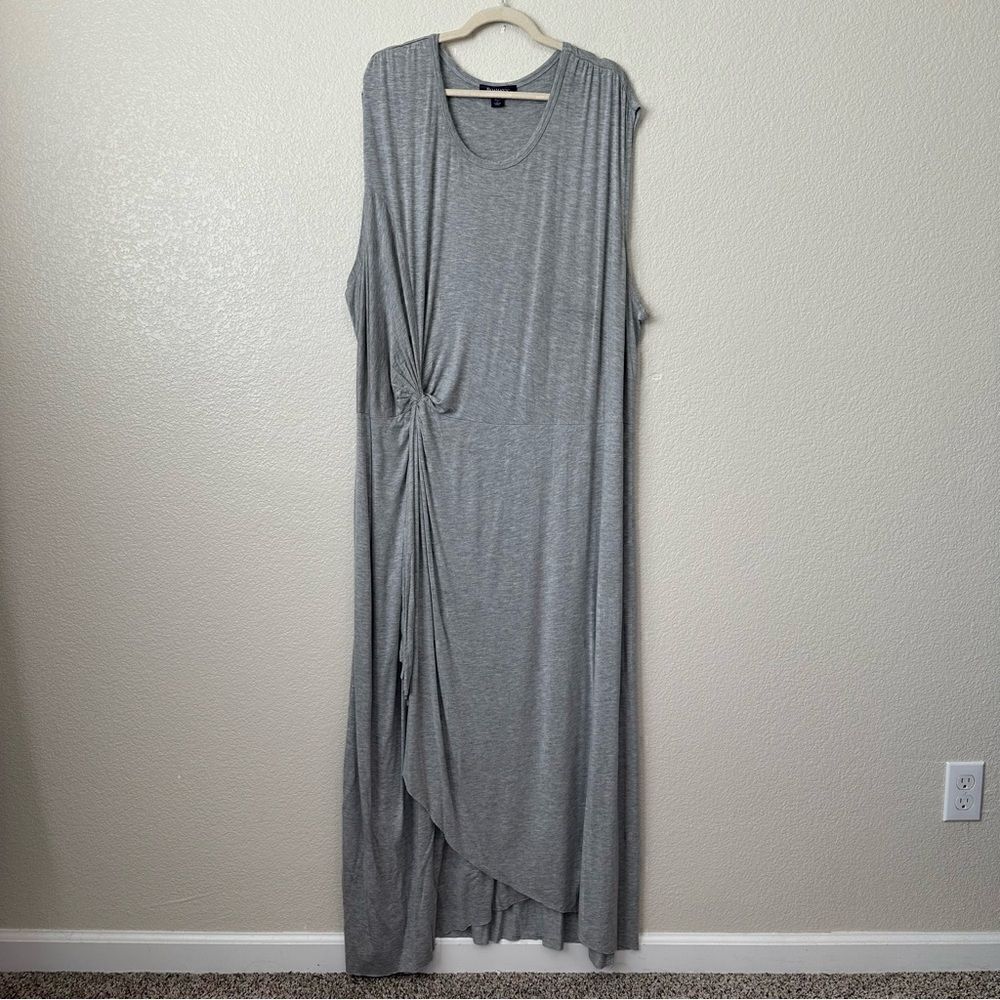 Roaman’s Gray Asymmetrical Knot Front Maxi Dress